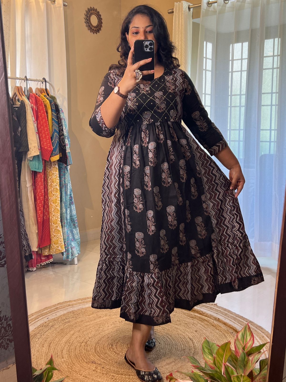 Cotton Embroidered Long Dress Black