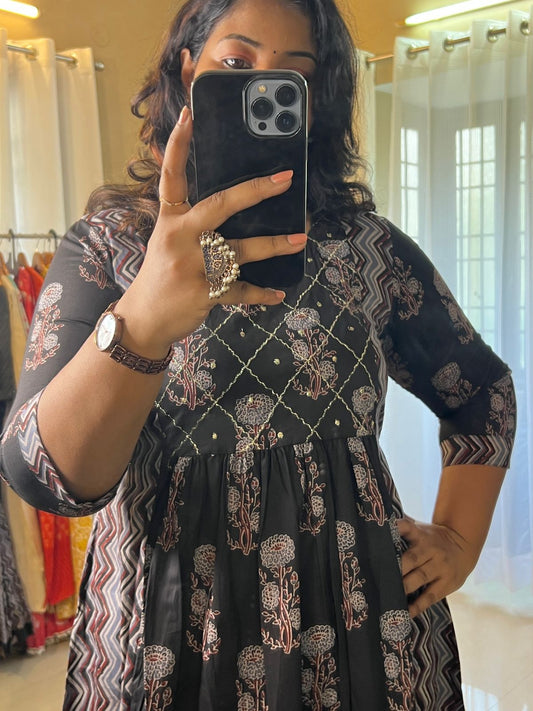 Cotton Embroidered Long Dress Black