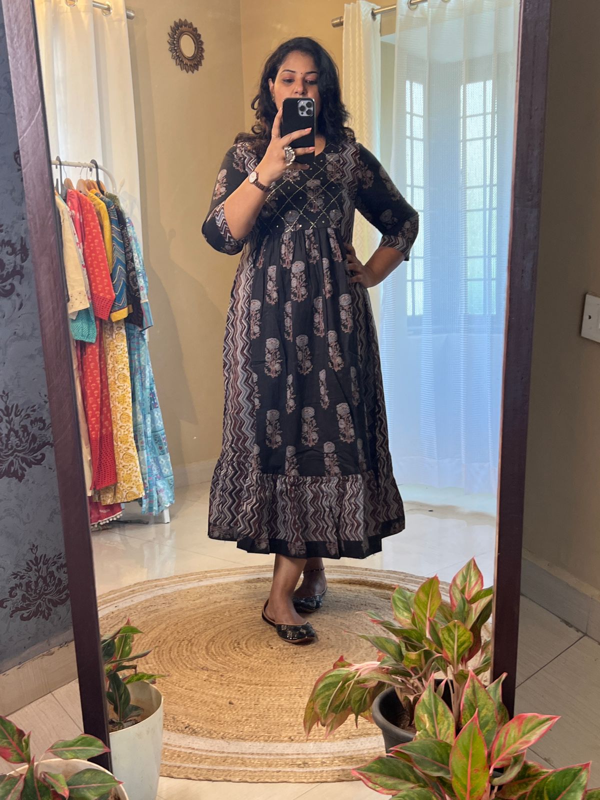Cotton Embroidered Long Dress Black