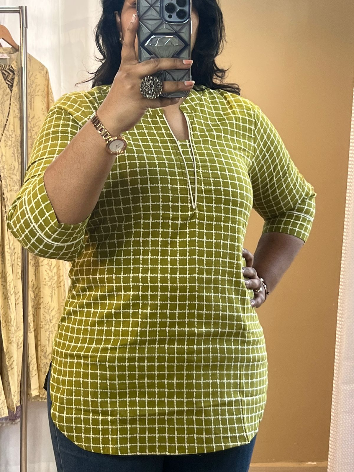 Green Checks Short Kurti