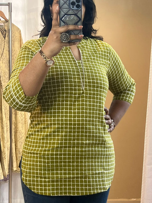 Green Checks Short Kurti