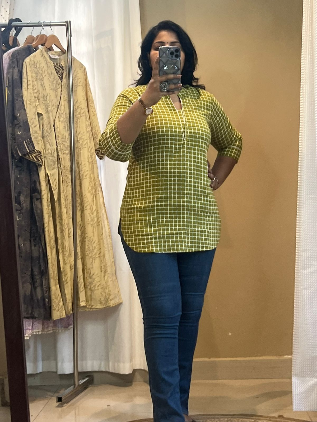 Green Checks Short Kurti