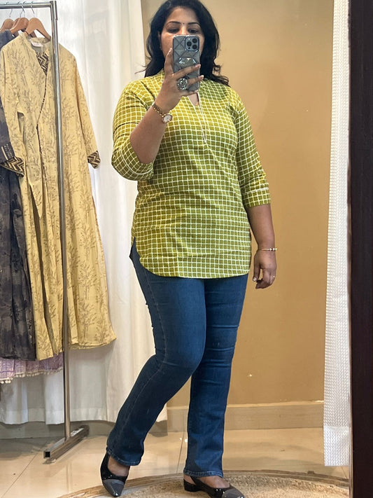 Green Checks Short Kurti