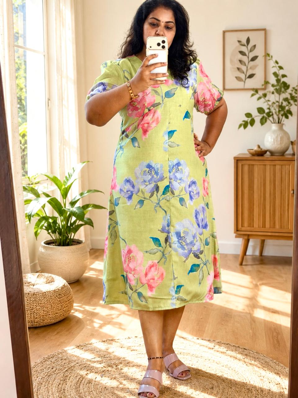 Green Cotton Flex Dress