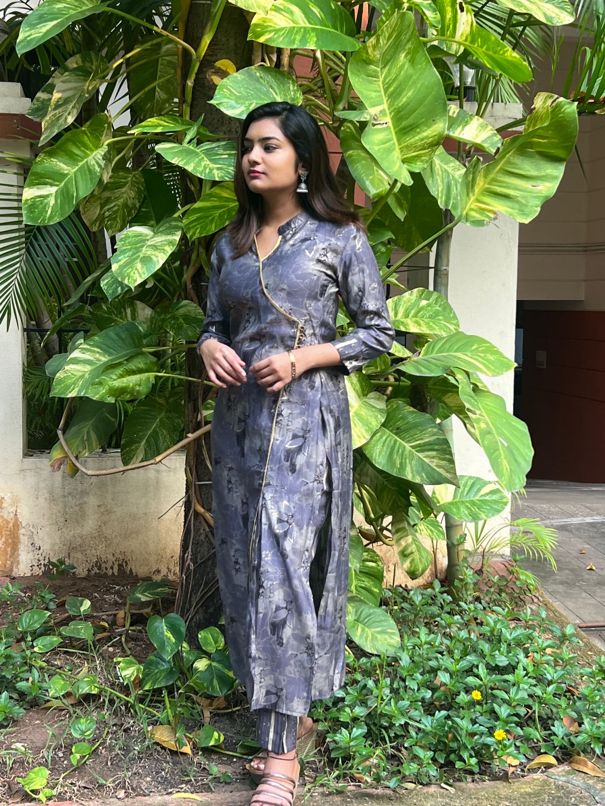 Grey Angrakha Kurti With Pant