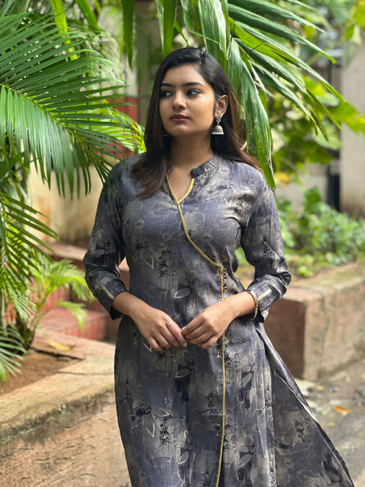 Grey Angrakha Kurti With Pant