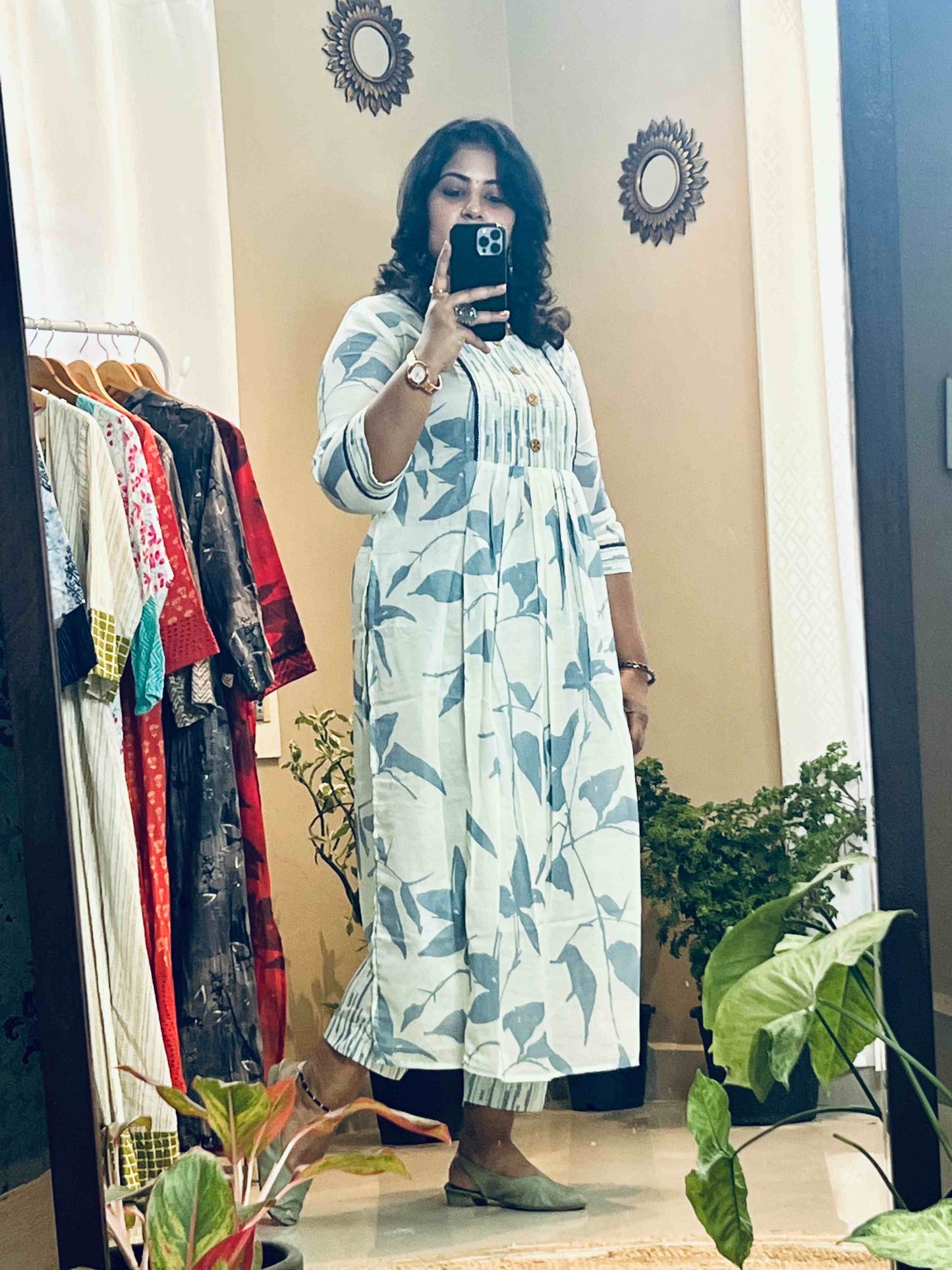 Grey Blue Muslin Sequence Dress With Pant
