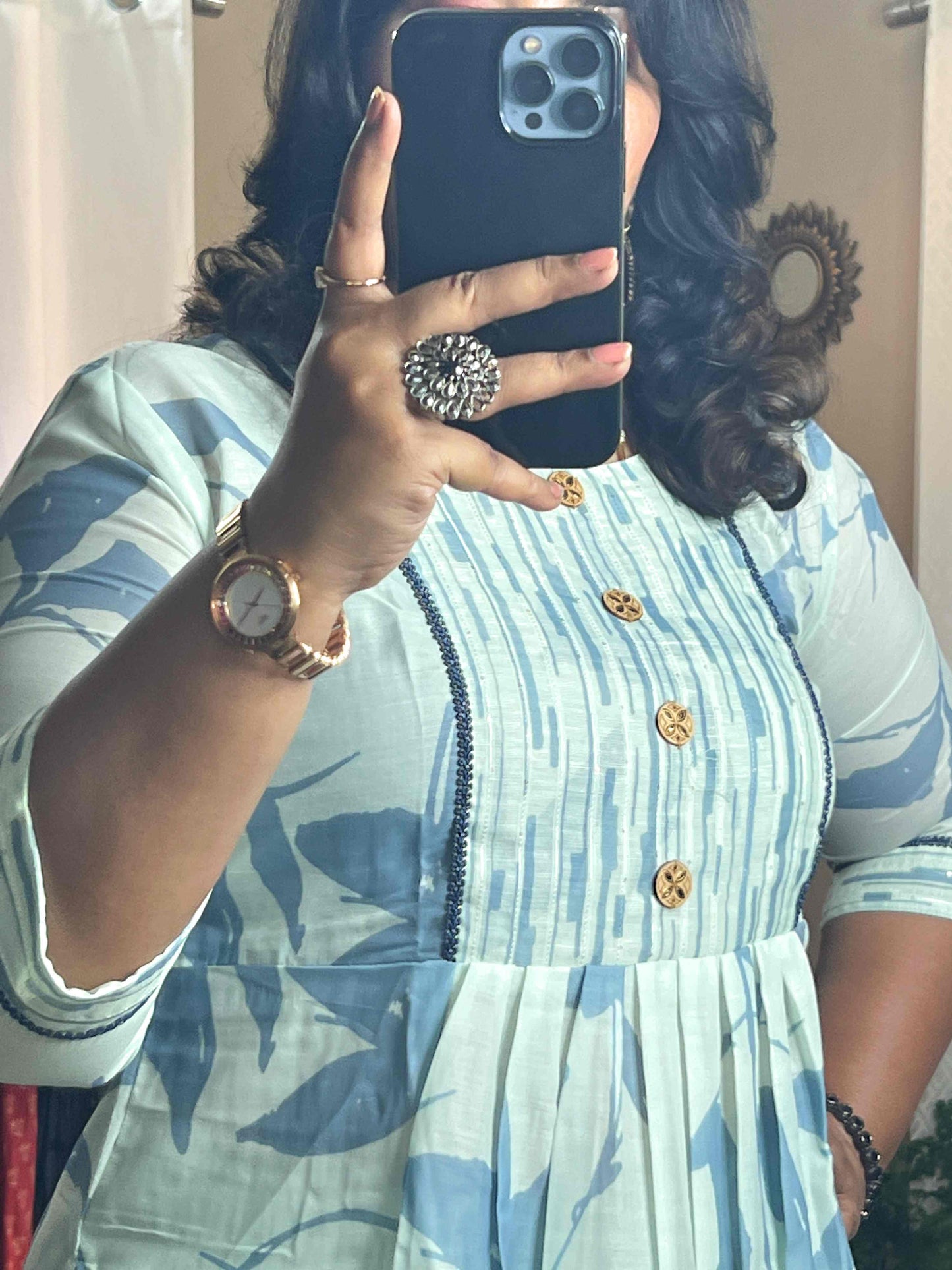 Grey Blue Muslin Sequence Dress With Pant