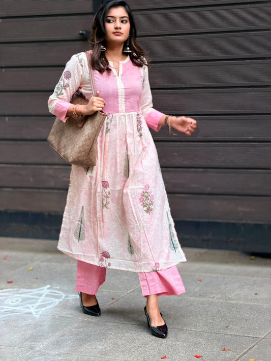 Office wear kurti set pink