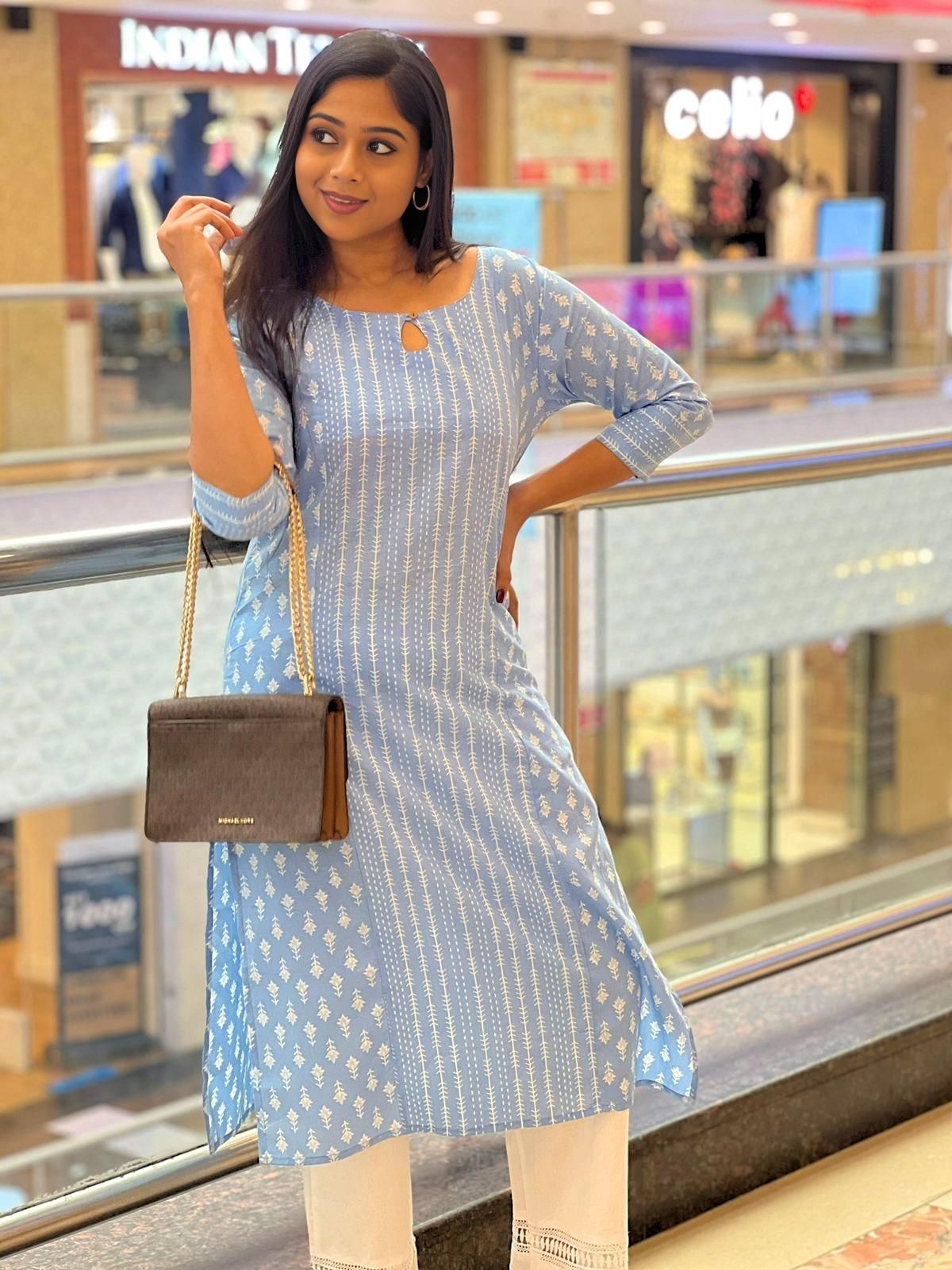 Ice Blue Princess Cut Kurti