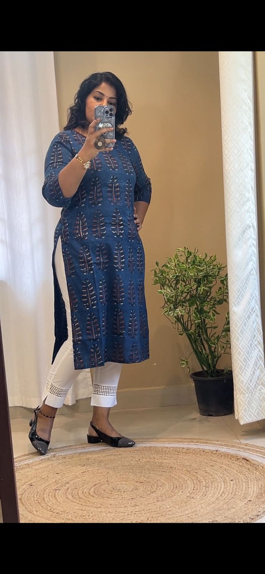 Indigo Cotton Hand Block Kurti