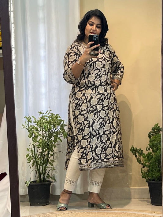 Black Cotton Hand Block Kurti