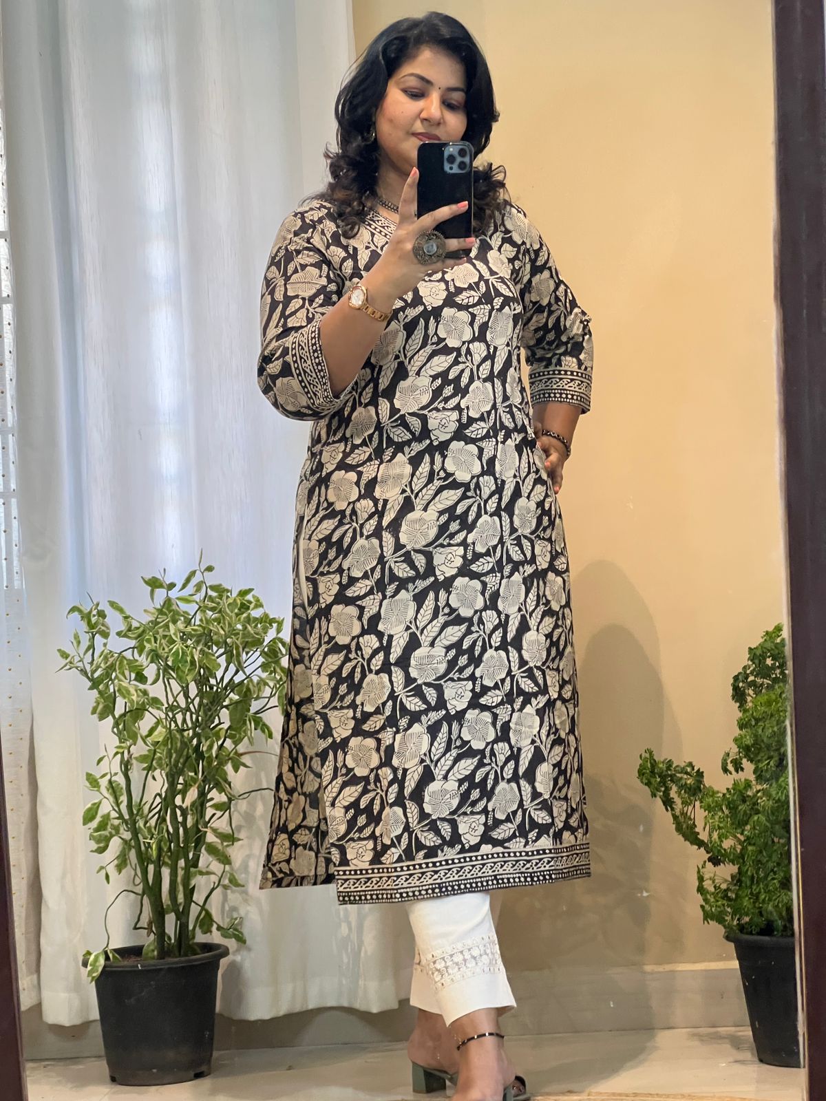Black Cotton Hand Block Kurti