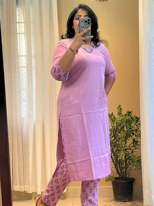 Lilac Viscose Kurti Set