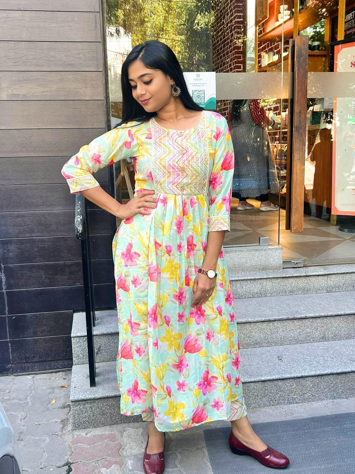 Muslin Green ZigZag Dress With Pant