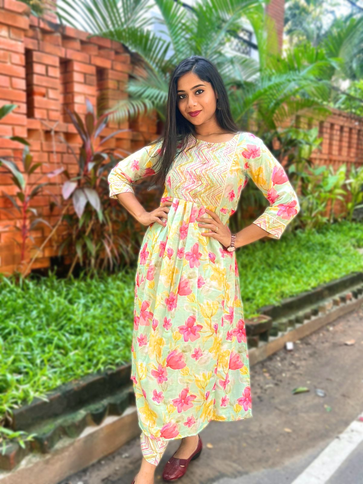 Muslin Green ZigZag Dress With Pant
