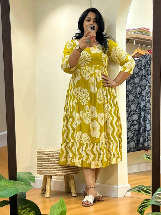 Mustard Cotton Midi Dress