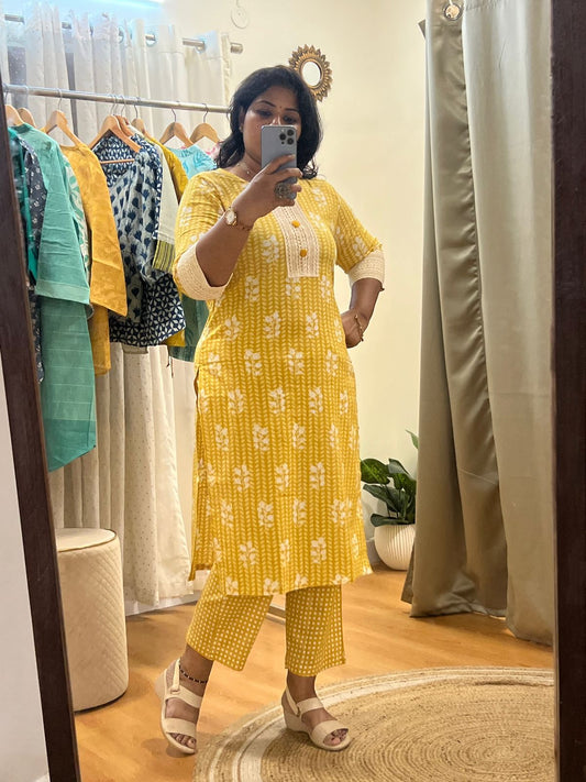 Mustard Lace Kurti Set