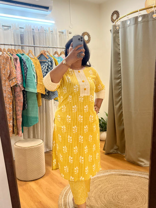 Mustard Lace Kurti Set