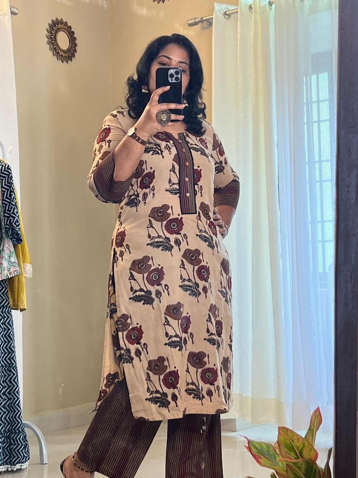 Beige and Brown Office Wear Kurti Set