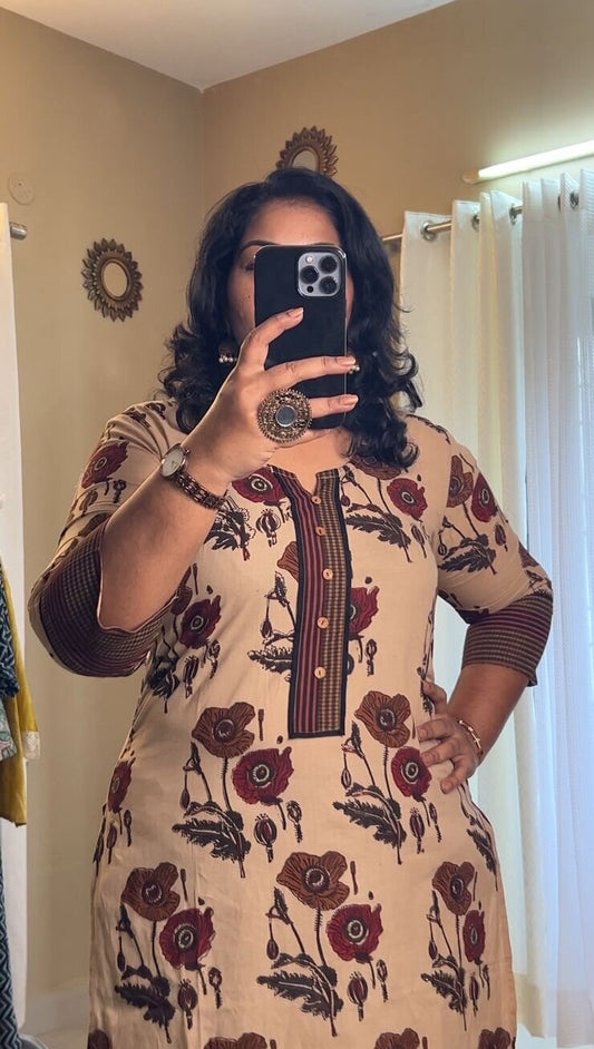 Beige and Brown Office Wear Kurti Set