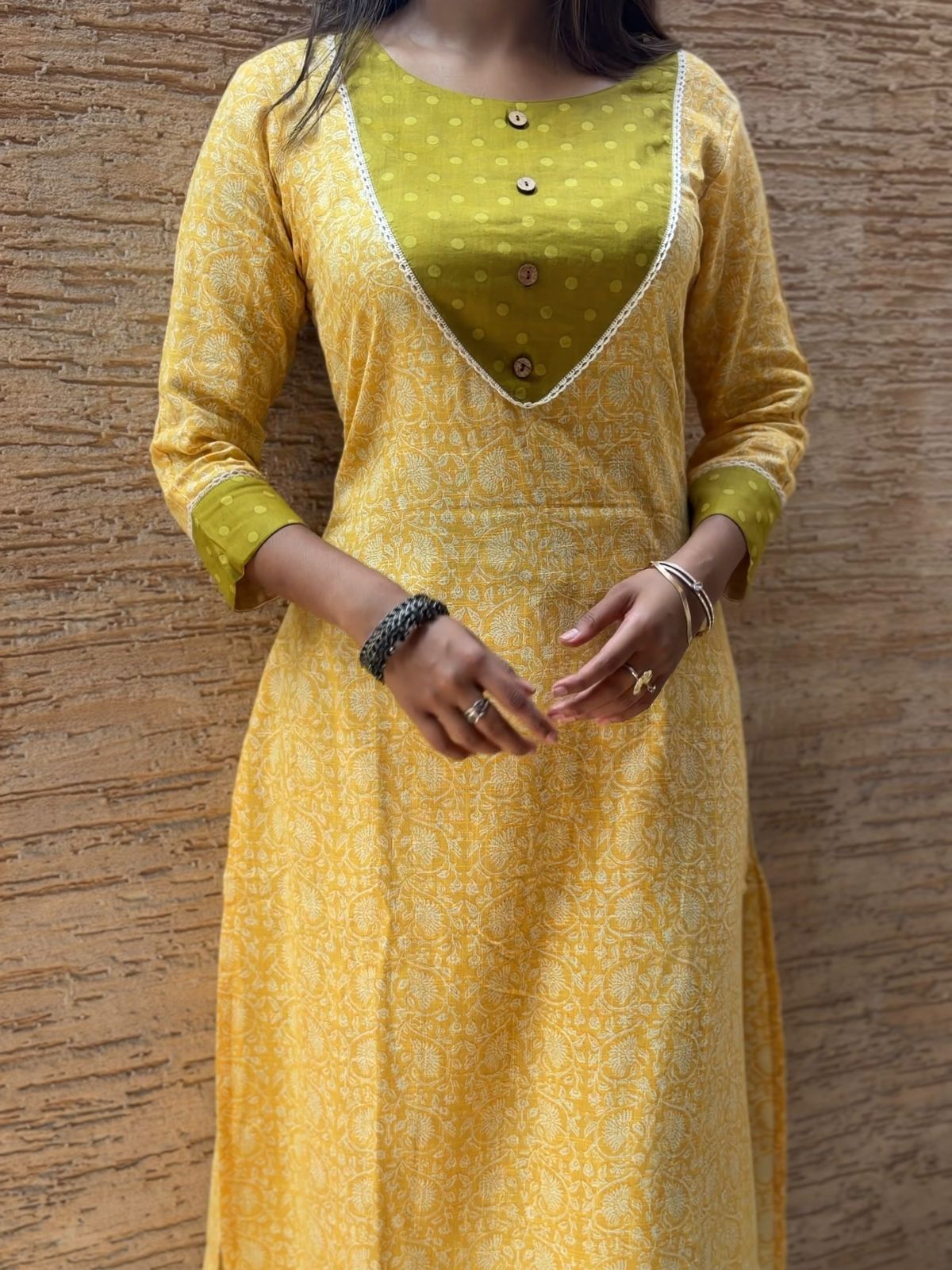 Office Kurti Set - Yellow Green