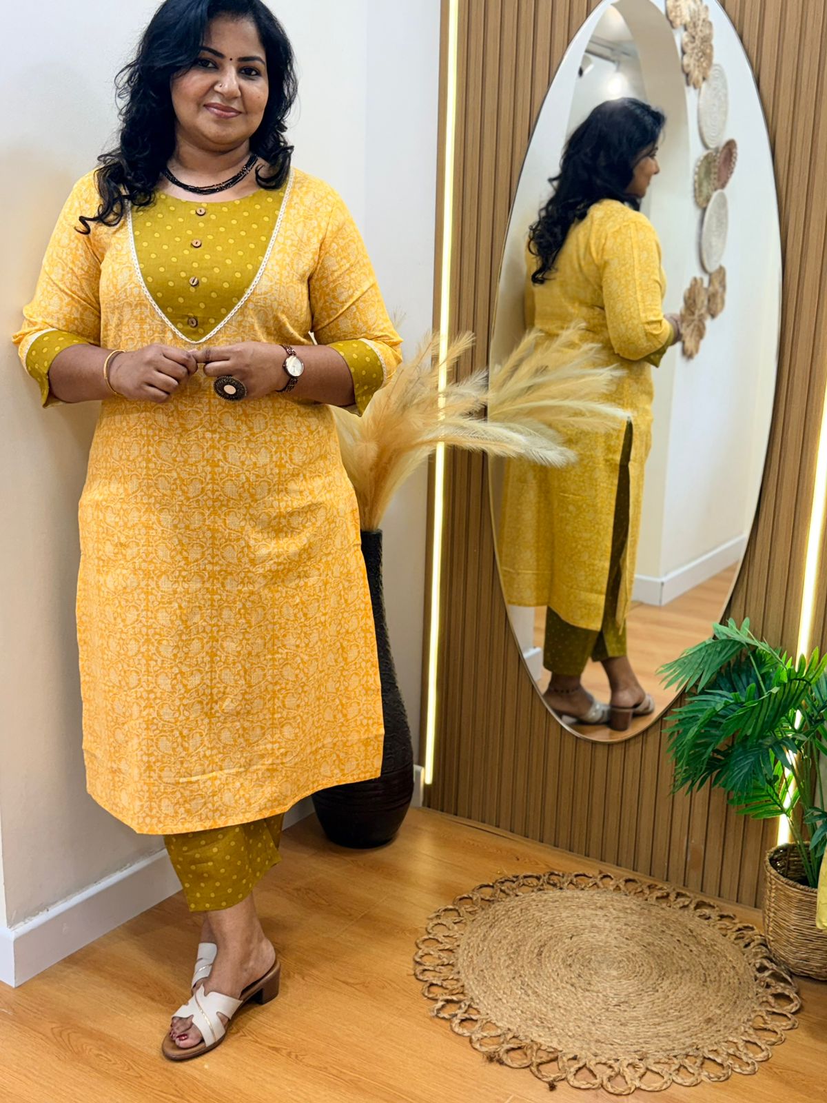 Office Kurti Set - Yellow Green