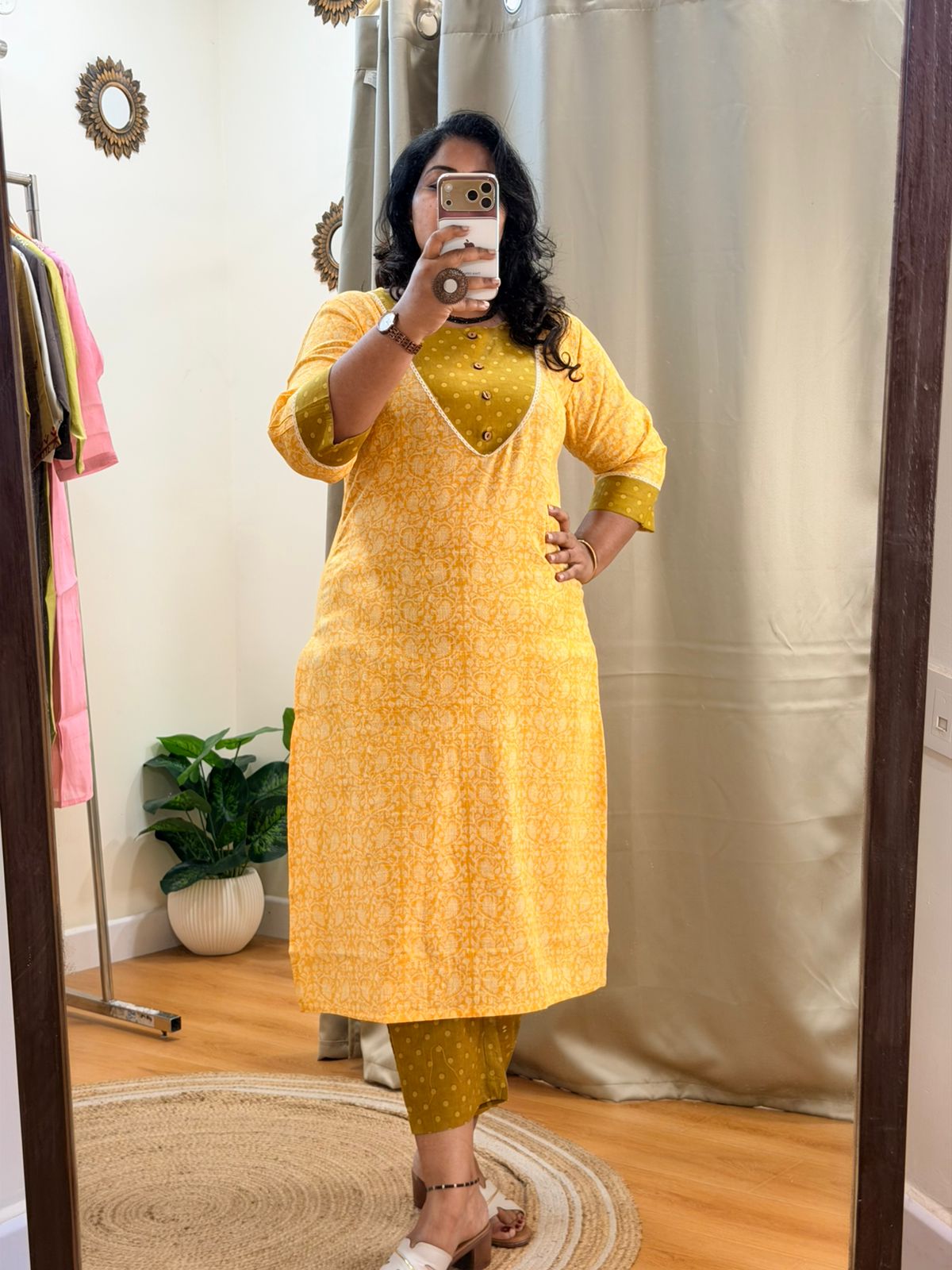 Office Kurti Set - Yellow Green