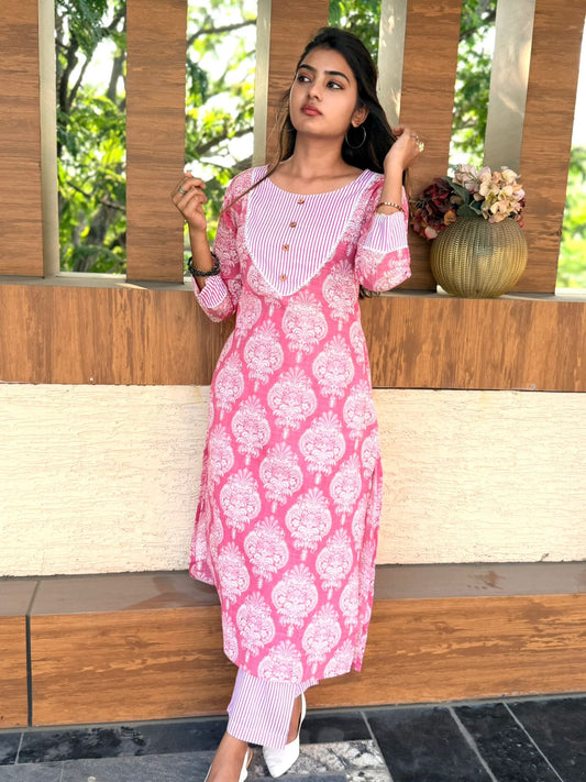 Office Kurti Set - Pink