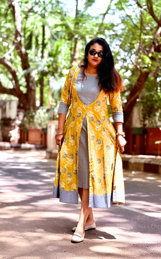 Overcoat Cotton Dress Mustard
