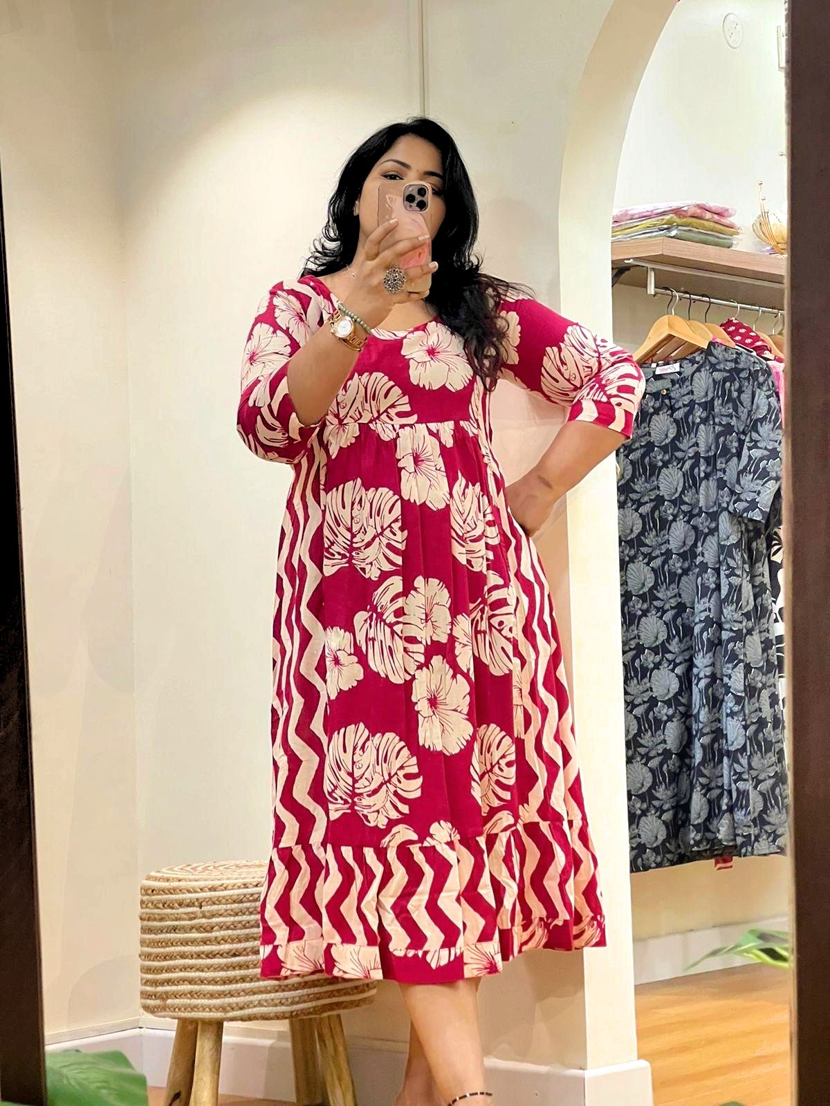 Pink Cotton Midi Dress