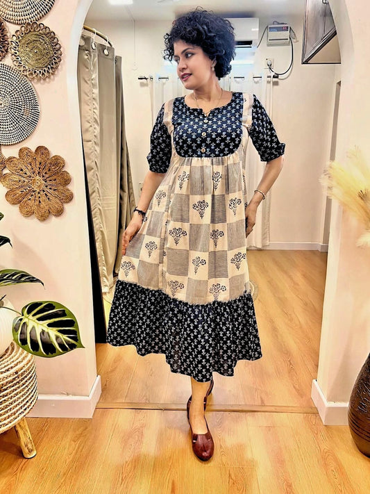 Pleated Indigo Dress Floral