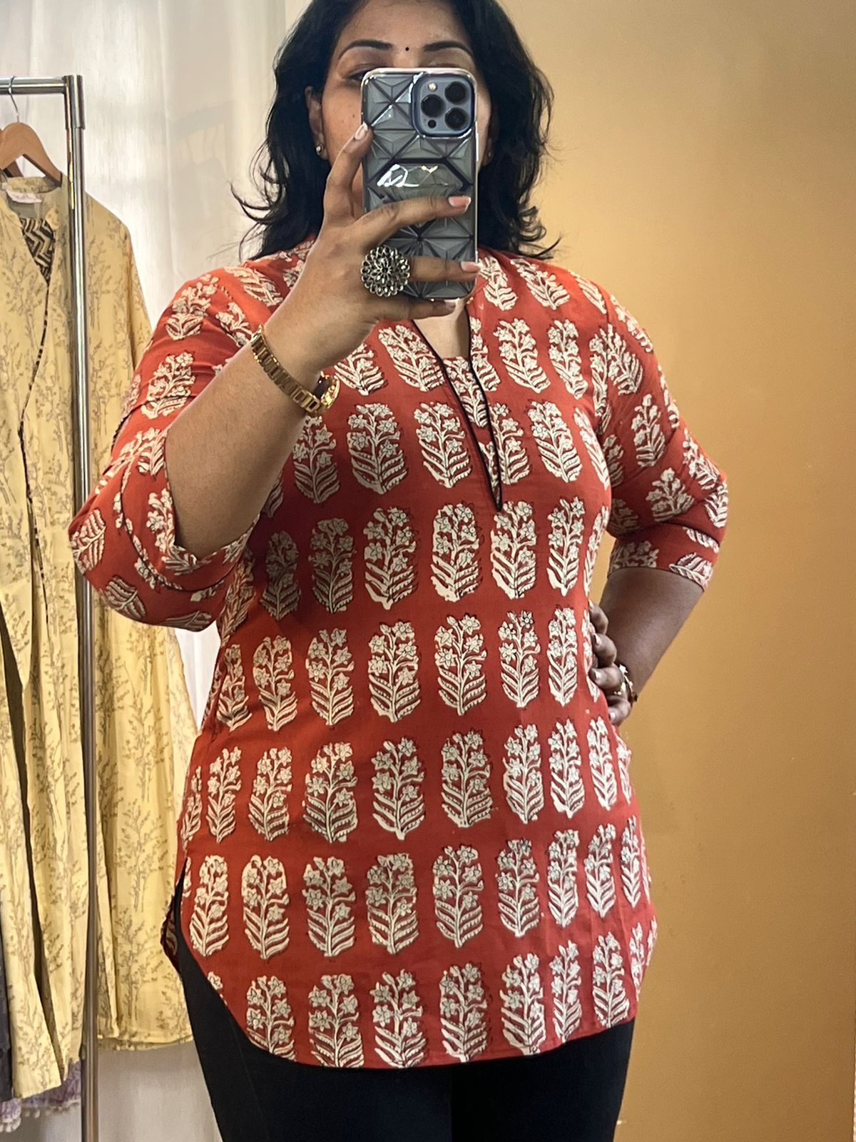 Red Handblock Short Kurti