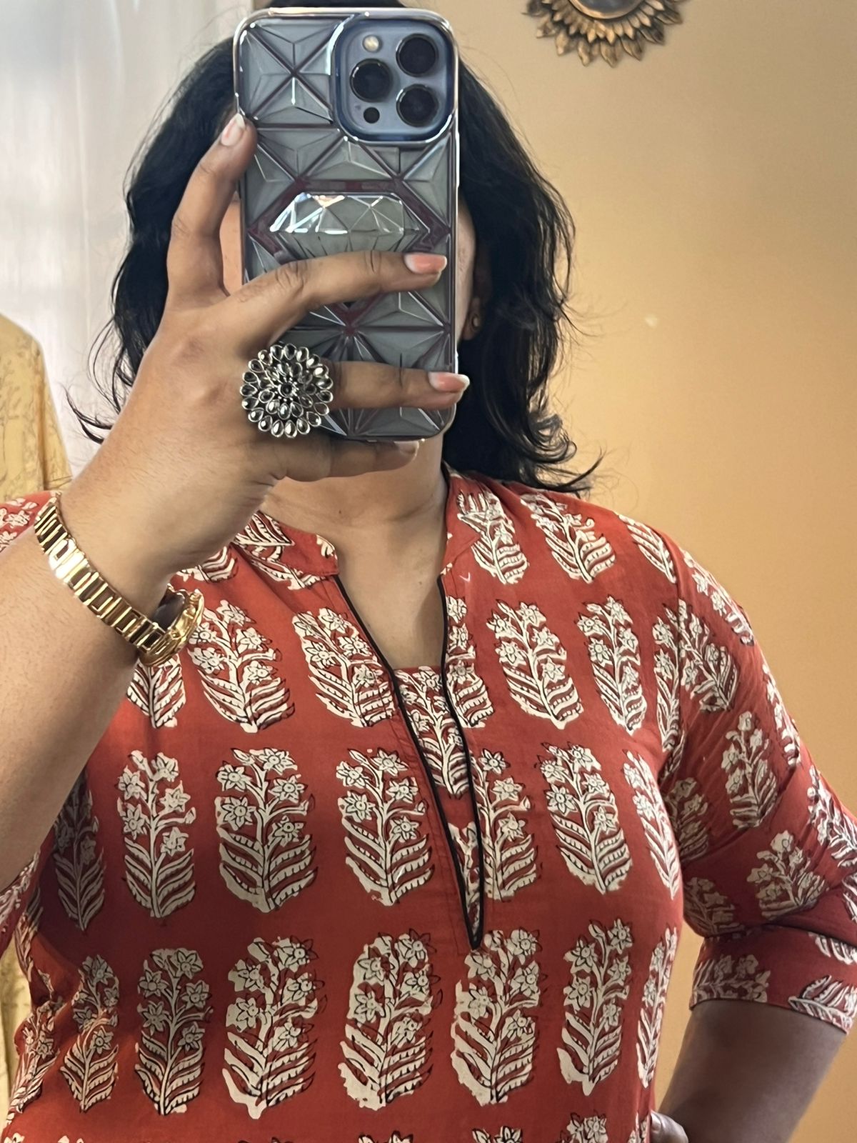 Red Handblock Short Kurti