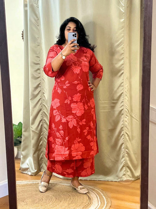 A-Line Co-Ord Kurta Set Red