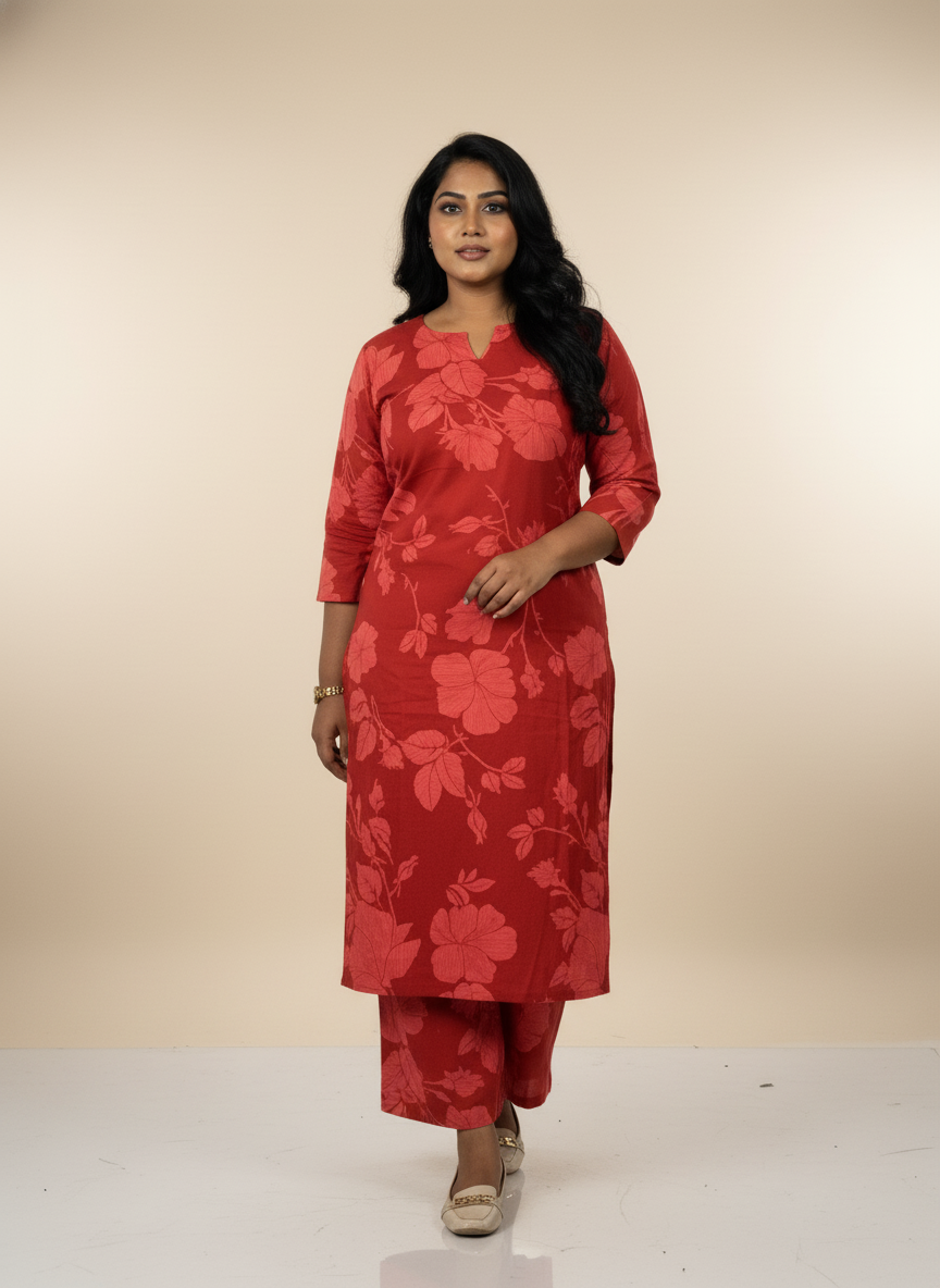 A-Line Co-Ord Kurta Set Red