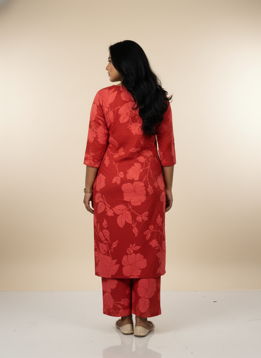 A-Line Co-Ord Kurta Set Red