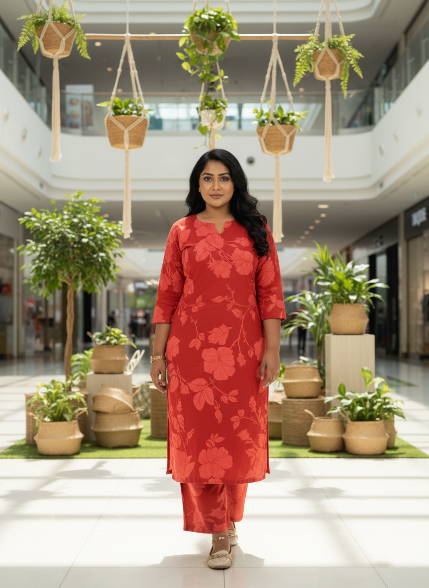 A-Line Co-Ord Kurta Set Red