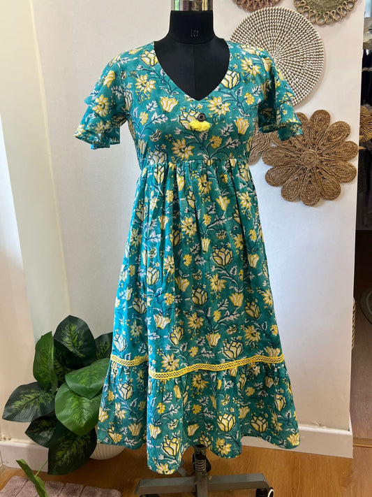 Ruffle Sleeve Maxi Dress Green