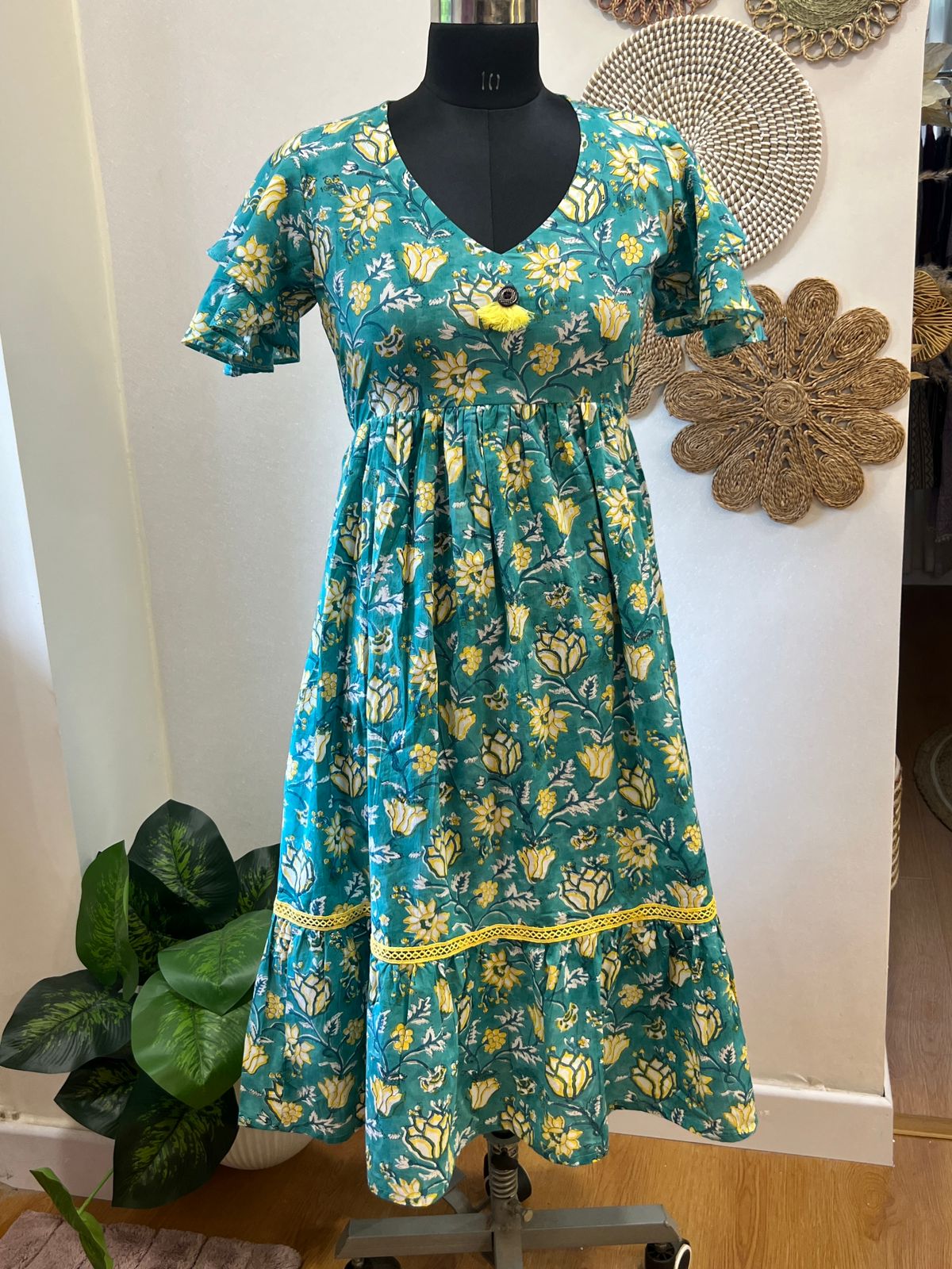 Ruffle Sleeve Maxi Dress Green