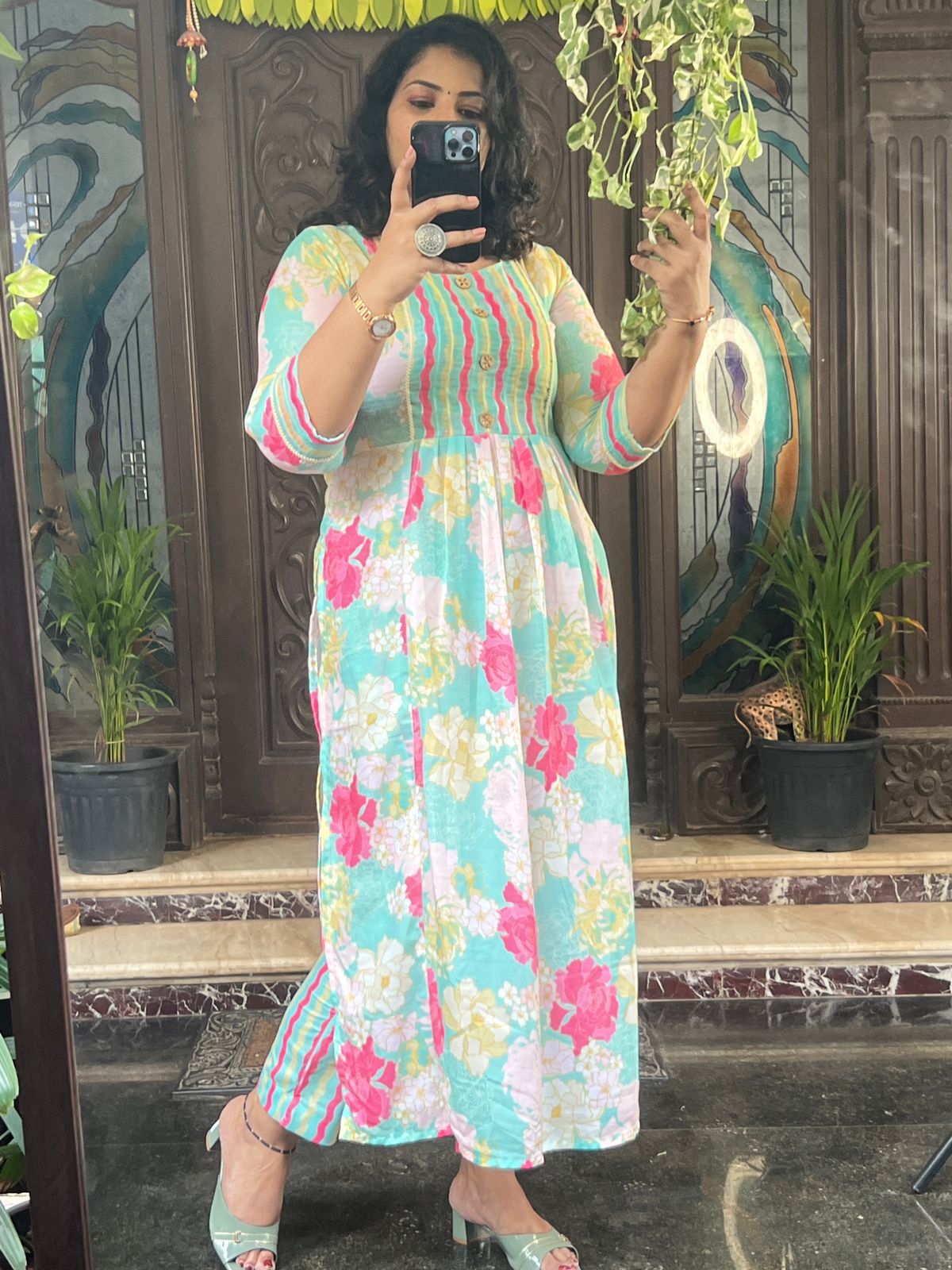 Blue Muslin Sequence Dress With Pant
