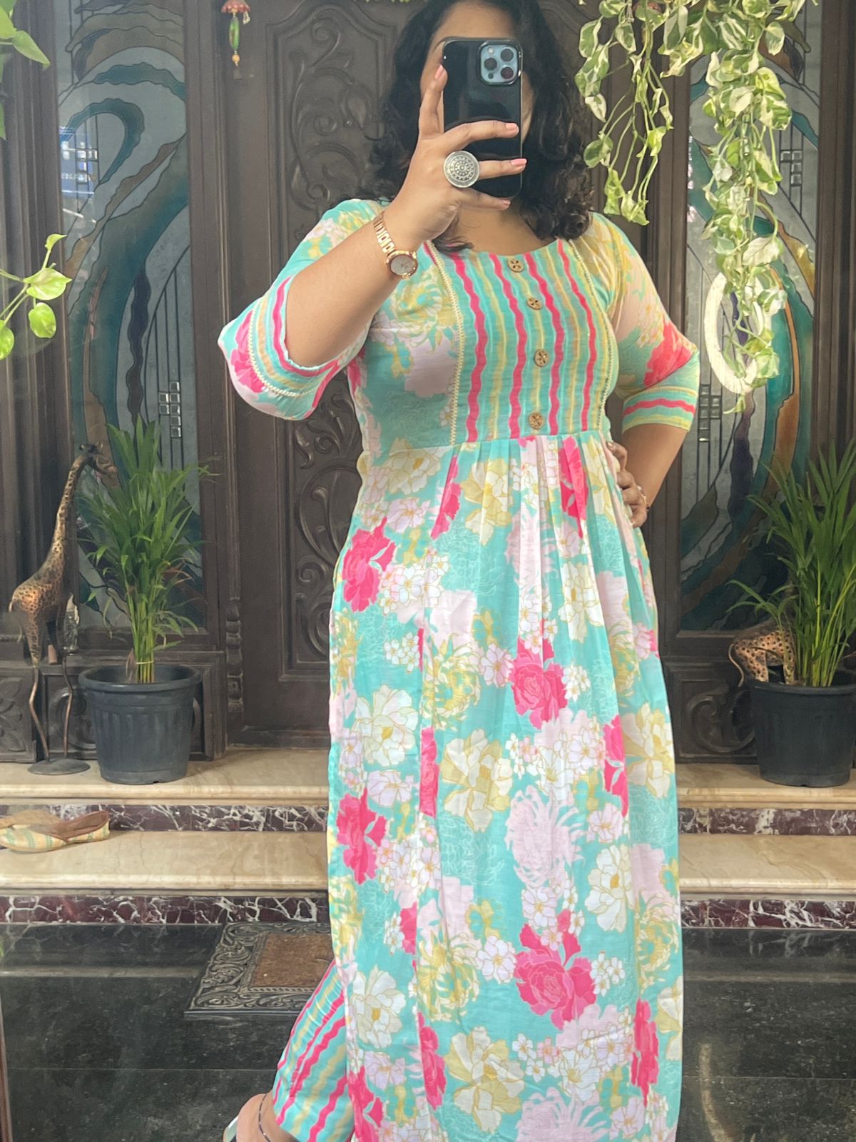 Blue Muslin Sequence Dress With Pant