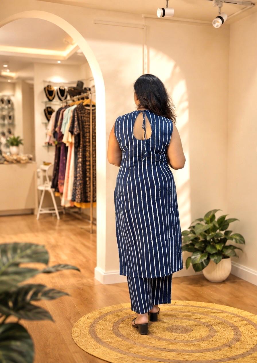 Sleeveless Stripe CoOrd Indigo