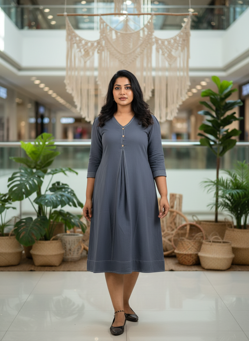 Solid Grey Indo-Western Dress