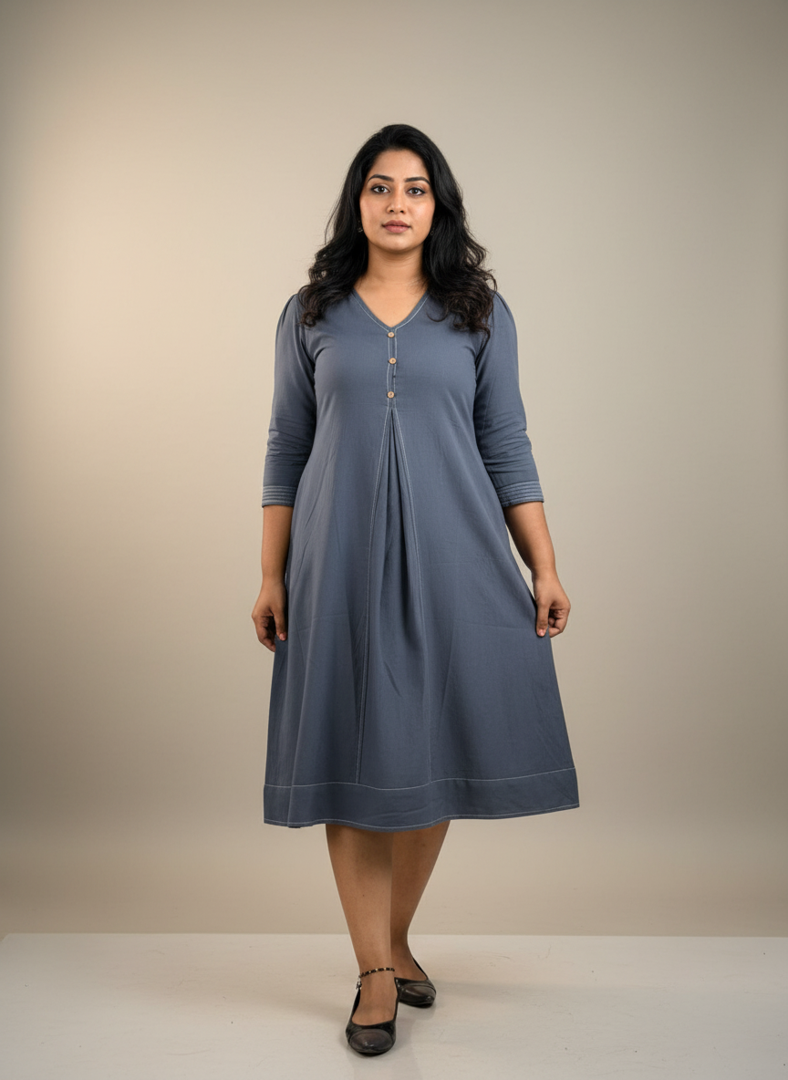 Solid Grey Indo-Western Dress