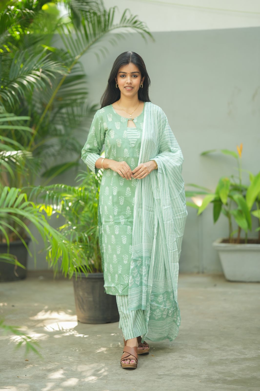 Green Dupatta Set