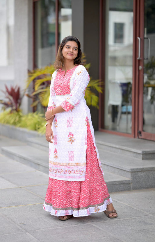 White and Pink Skirt and Top