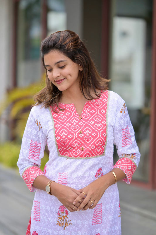 White and Pink Skirt and Top