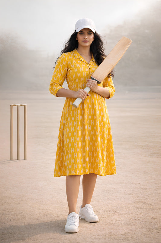 Yellow Cotton Collar Midi Dress