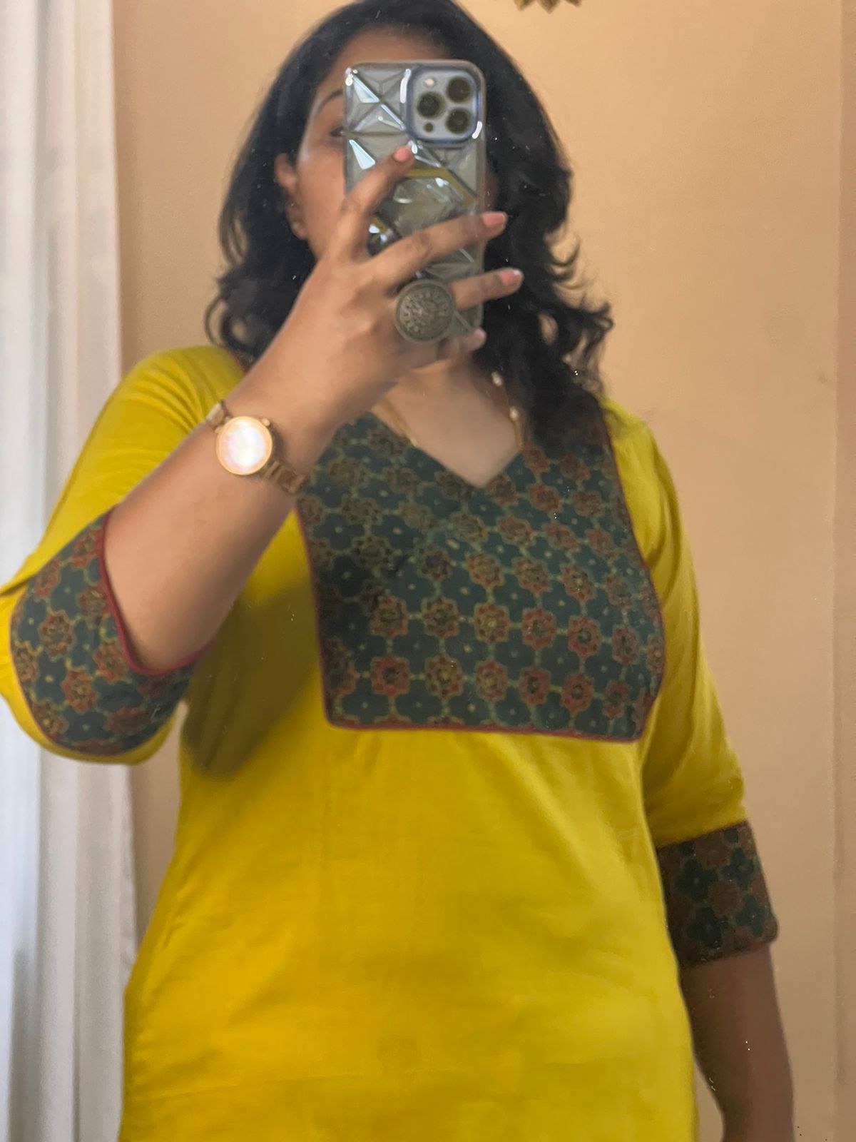 Yoke Ajrakh Green Kurti